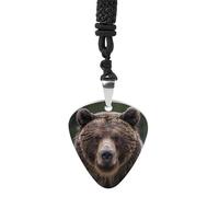 Serious Brown Bear Face Guitar Pick Pendant Necklace for Acoustic Electric Bass Players Guitar Accessories Guitarist Gifts