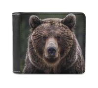 Serious Brown Bear Face Leather Wallets for Men Slim Bifold Wallet with 6 Credit Card Holders
