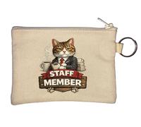 Serious Cat Working As Office Staff Key Chain Coin Purse Beige