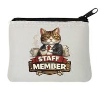 Serious Cat Working As Office Staff Neoprene Coin Purse Pouch 10x11cm White