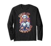 Serious Chef Cartoon Cooking Master with Flames Long Sleeve T-Shirt