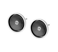 Serious Design Earrings E495 Stainless Steel Diamond 0.032 Ct. Stud 10 Mm Black