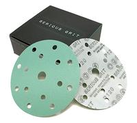 Serious Grit - 150mm 15-Hole P120 Grit Sanding Discs - 50 Pack Box | Fits Mirka, Bosch, SurfPrep, 3M, Makita & More - Heavy-Duty Hook & Loop Wet/Dry Film Sandpaper for Wood, Auto Body & Paint