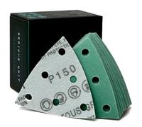 Serious Grit - 3.5" (93mm) 6-Hole 150 Grit Triangle Sanding Sheets - Fits Festool Rotex RO 90 Delta - Heavy-Duty Hook & Loop Film Disc Abrasives - Sandpaper for Detail Sanders - 50 Pack Box