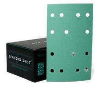 Serious Grit - 3" x 5" (80mm x 133mm) 14-Hole 180 Grit Sanding Sheets - Fits Festool RTS 400 & Mirka Deos 353 - Heavy-Duty Hook & Loop Film Abrasives - for Sheet Sanders - 50 Pack Box