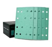 Serious Grit - 3" x 5" (80mm x 133mm) 14-Hole Sanding Sheet Assortment - 80, 120, 150, 180, 220 Grit (10 of Each) - Fits Festool RTS 400 & Mirka Deos 353 - Hook & Loop Sandpaper - 50 Pack Box