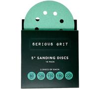 Serious Grit - 5-Inch 8-Hole Sanding Discs Sample Pack - 80, 120, 150, 180, 220 Grit (2 of Each) - Heavy-Duty Hook & Loop Velcro-Backed Film Discs - Sandpaper for Random Orbital Sanders - 10 Disc Bag