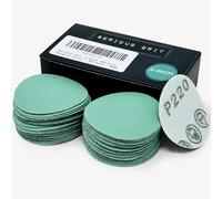 Serious Grit - 50mm P220 Grit Hook & Loop Sanding Discs - 50 Pack | For Woodturning, Drill Sanders, & More - No-Hole Heavy-Duty Hook & Loop Wet/Dry Film Sandpaper for Wood, Auto Body & Metal
