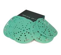 Serious Grit - 6-Inch 49-Hole Sanding Discs Assortment - 80, 120, 150, 180, 220 Grit (10 of Each) - Heavy-Duty Hook & Loop Film Discs - Sandpaper for Random Orbital Sanders - 50 Pack Box