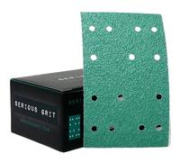 Serious Grit - 80x133mm 14-Hole P40 Grit Sanding Sheets - 25 Pack Box | Fits Festool RTS 400 & Mirka DEOS 353 - Heavy-Duty Hook & Loop Wet/Dry Film Sanding Sheets for Doors, Cabinetry, Paint, etc