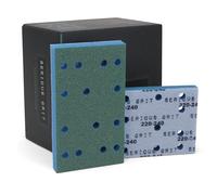 Serious Grit - 80x133mm Foam Sanding Pads - P220-240 Grit Hook & Loop - 12.7mm Thick - Fits Festool RTS 400 & Mirka DEOS 353-10 Pack Box