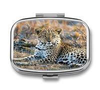 Serious Leopard Print Pill Case 2 Compartments Travel Pill Organizer for Pocket Small Pill Box Portable Pill Container Metal Medication Holder to Hold Vitamin Fish Oil Supplement