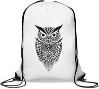 Serious owl Art Gym Sack Casual Drawstring Bag White