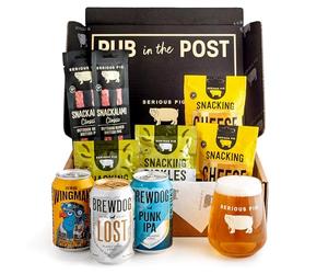 Serious Pig + BrewDog Craft Beer and Snacks Selection Box with Glassware Gift Set (10 Pack)
