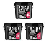 SERIOUS Protein - Protein Powder - 4kg - Low Carb - Supports Lean Muscle Growth - Recovery Supplement - The Bulk Protein Company - 133 Servings (Strawberry) (Pack of 3)