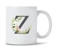 Seriously Frank Personalised Floral Initial Coffee Mug, Grey Text, A-Z Letters of The Alphabet Decorated with Flowers (Initial Z)