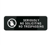 Seriously No Soliciting No Trespassing Sign Stickers, 10X3 Inch Acrylic Plaque With Strong Adhesives For Door Office Business Outdoor, White Letters On Black Background