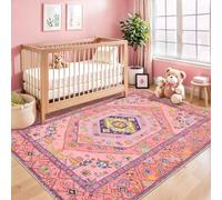 SERISSA Area Rug 3x5 for Baby Girls Bedroom - Washable Non-Slip Boho Nursery Rug, Ultra Soft Cute Pastel Aesthetic Fuchsia Pink Rugs for Indoor Entryway Kitchen Office Kids Playroom Dorm Decor