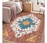 SERISSA Bedroom Rug 4x6 Boho Rug, Vintage Orange Washable Area Rugs Non Slip, Ultra Soft Print Distressed Low-Pile Throw Rug Carpet for Nursery Dorm Kitchen Living Room Decor