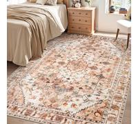 SERISSA Bedroom Rug 4x6 Boho Rug, Vintage Peach Cream Washable Area Rugs Non Slip, Ultra Soft Print Distressed Entry Rug Low-Pile Throw Carpet for Nursery Dorm Kitchen Living Room Decor