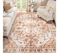 SERISSA Boho Area Rug 5x7 Peach Cream, Washable Large Rugs for Living Room, Ultra Soft Non-Slip Bedroom Rug Print Distressed Vintage Farmhouse Carpet Rug for Dining Room Dorm Office Home Decor