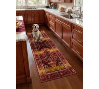SERISSA Boho Washable Runner Rug, 2x5 Rug Runner Non-Slip Vintage Rustic Red Gold Hallway Kitchen Runner Rug Ultra Soft Print Distressed Floor Carpet Runner for Bedroom Bathroom Laundry Living Room