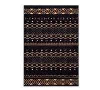 SERISSA Round Area Rug, 6ft Washable Non-Slip Black and Gold Boho Circle Rug, Soft Low-Pile Geometric Indoor Large Circular Carpet for Bedroom Entryway Living Room Dining Room