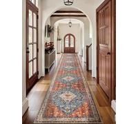 SERISSA Runner Rug for Hallways, 2'6"x16' Washable Non Slip Kitchen Runner Rug, Extra Long Boho Rug Ultra Soft Vintage Tribal Print Floor Carpet for Bedroom Hallway Entryway Bathroom Laundry Room