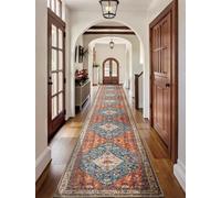 SERISSA Runner Rug for Hallways, 2'6"x18' Washable Non Slip Kitchen Runner Rug, Extra Long Boho Rug Ultra Soft Vintage Tribal Print Floor Carpet for Hallway Living Room Dining Room Bedroom