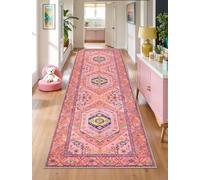 SERISSA Runner Rug for Hallways - 2'6"x8' Washable Non Slip Kitchen Runner Rug, Ultra Soft Cute Boho Aesthetic Rug Long Fuchsia Pink Floor Carpet for Bedroom Bathroom Laundry Living Room