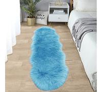 SERISSA Ultra Soft Fluffy Sky Blue Faux Sheepskin Fur Rug - Shaggy Couch Cover, Furry Carpet for Kids Room, Fuzzy Plush for Bedroom Living Room Runner, 2x6 Feet (Sheepskin Shape)