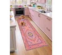 SERISSA Washable Kitchen Runner Rug - 2x5 Non-Slip Fuchsia Pink Runner Rugs for Hallway, Ultra Soft Cute Boho Aesthetic Low-Pile Floor Carpet for Bedroom Bathroom Laundry Living Room