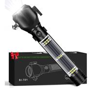 Serjur Multi Function LED Torch Battery Powered,USB Rechargeable Solar Powered Hand Flashlight with Glass Breaker,Seatbelt Cutter,Alarm and Phone Charger, Car LED Tactical Flashlight for Emergencies