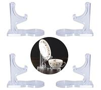 Serlife Acrylic Tea Cup and Saucer Display Stands Coffee Teacups Shelf Display Rack Mobile Phone Holder (High Legs, 4 Packs)
