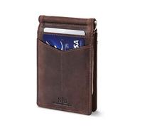 SERMAN BRANDS AirTag Wallet - RFID Blocking Mens Minimalist Money Clip Wallet for Airtag - Full Grain Leather Slim Bifold Front Pocket for Apple Air Tag Wallets for Men. Gift, Texas Brown Rogue, slim