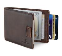SERMAN BRANDS RFID Blocking Bifold Slim Genuine Leather Minimalist Front Pocket Wallets for Men Money Clip (Texas Brown 3.0)