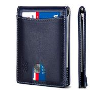 SERMAN Brands RFID Blocking Slim Bifold Genuine Leather Minimalist Front Pocket Wallets for Men with Money Clip Thin Mens, Z. Atlantic Blue 1.0, Small