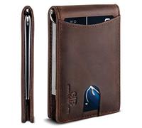 SERMAN Brands RFID Blocking Slim Bifold Genuine Leather Minimalist Front Pocket Wallets for Men with Money Clip Thin Gift, A. Texas Brown 1.s, Small
