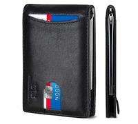 SERMAN Brands RFID Blocking Slim Bifold Genuine Leather Minimalist Front Pocket Wallets for Men with Money Clip Thin Mens - Black - Small