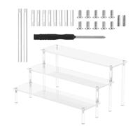 Sernvaloq Acrylic Riser Shelf, 3 Tier Clear Display Stand, Perfume Organizer, Shelf Risers for Cupcake, Perfume, Trophy, Figures, Cosmetics, Jewelry, Collections and Desserts