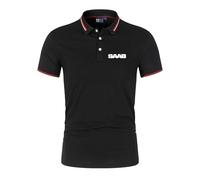 Seroni Men Polo Shirts Sportswear for SAAB Soft Stretch Short Sleeve Tee Patchwork Half Sleeve Plain PrintingT-shirts Buttons Tee Top Clothes- Black||L