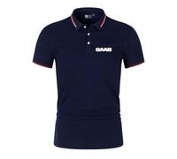 Seroni Men Polo Shirts Sportswear for SAAB Soft Stretch Short Sleeve Tee Patchwork Half Sleeve Plain PrintingT-shirts Buttons Tee Top Clothes- Dark blue||L