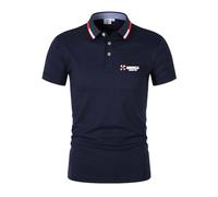 Seroni Mens Quick Dry Polo Shirts for Resident Buttons Printed Tee Top Clothes Comfortable T-shirts Plain Soft Half Sleeve Contrasting Colors Sportswear- Dark blue||XL