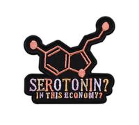 Serotonin In This Economy Embroidered Patch Funny Mental Health Fabric Embroidery Patches Sarcastic Anxiety Self Love Iron On Sew On Patches For Clothes Backpacks Hats Gifts For Women Men 3x2.8 Inches
