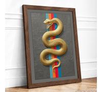 Serpent and Rainbow Modern Framed Wall Art Print A4 (29.7×21cm) Walnut, Wall Decor for Living Room, Bedroom, Office & Home, Ready to Hang, Art Gift