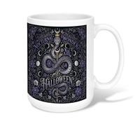 Serpent Ceramic Coffee Mug, Gothic Mystical Flowers Moon Halloween Black Novelty Tea Cup with Handle Ideal for Friends Family Coworkers Teachers Couples Employees 15 Oz