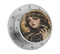 Serpent-Goddesses-Snake Round Kitchen Timer Mini Cooking Timer Countdown Stainless Steel Digital Timers for Home
