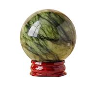 Serpentine Jade Crystal Ball with Stand, Polished Stone Sphere Sculpture Figurine for Christmas Halloween Display Home Decor,50~60mm