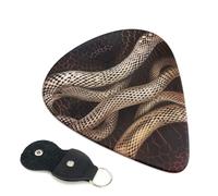 Serpentine Printed Guitar Picks, 6 Pack with Leather Keychain Pick Holder - 0.46mm, 0.71mm, 0.96mm Assorted Thickness for Acoustic Ukulele, Electric Guitar, Acoustic Guitar, Bass