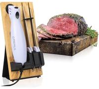 SERRATED CARVING ELECTRIC KNIFE SET By Chef PRO, With Wooden Storage Block, 2 Interchangeable Stainless-Steel Blades, Precise Cutting And Carving of Meats, Fruits and Breads, Ergonomic Design For